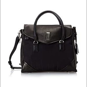 RARE NWT Gryson belted strap mixed media bag black